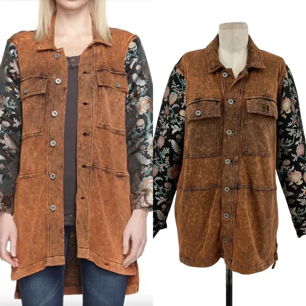 Aratta Silent Journey Coolness Floral Jacquard Sleeve Oversized Shacket Small - Picture 1 of 14